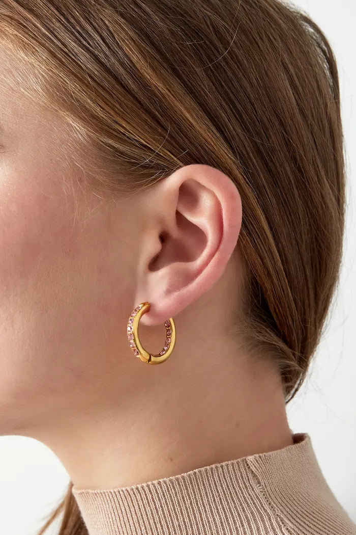 Delicate gem oorbellen - roze & goud