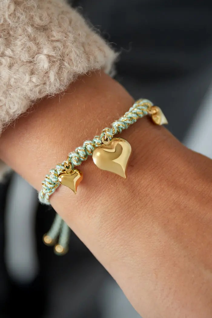 Heartfelt rope armband - Groen en goud kleur
