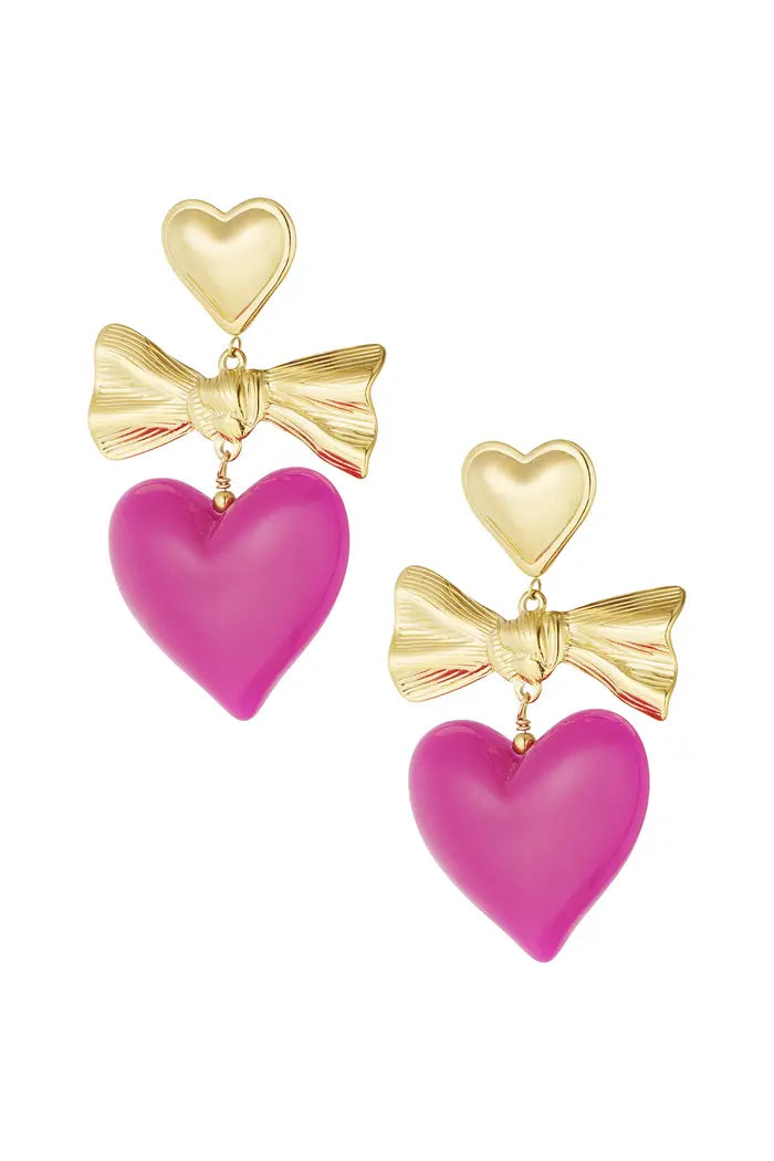 Oorbellen gekleurd hart & strik
