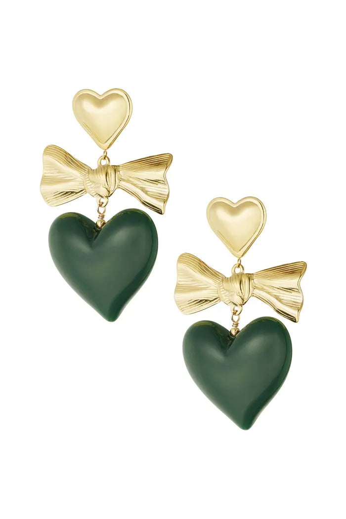 Oorbellen gekleurd hart & strik