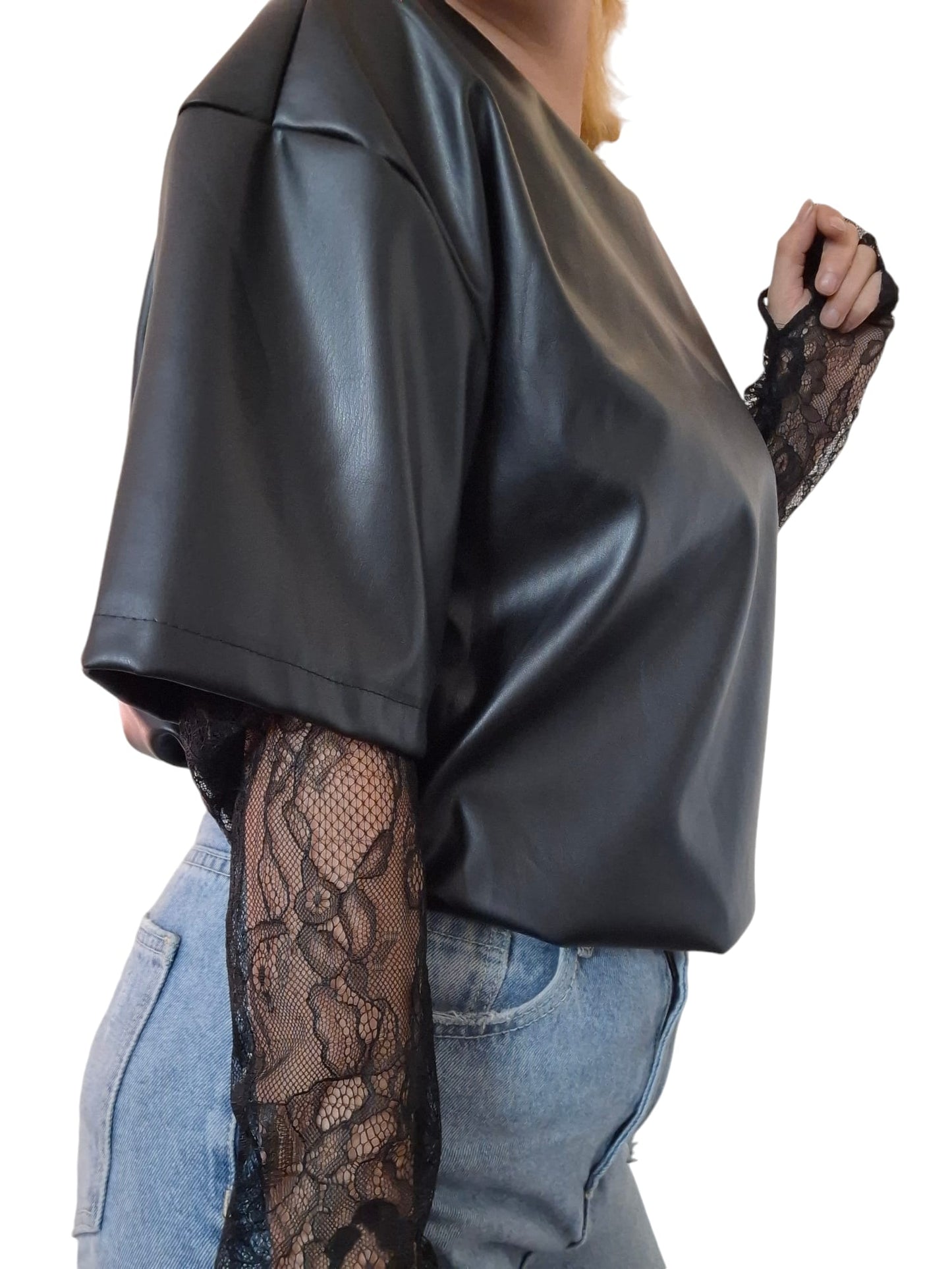Leather and lace top