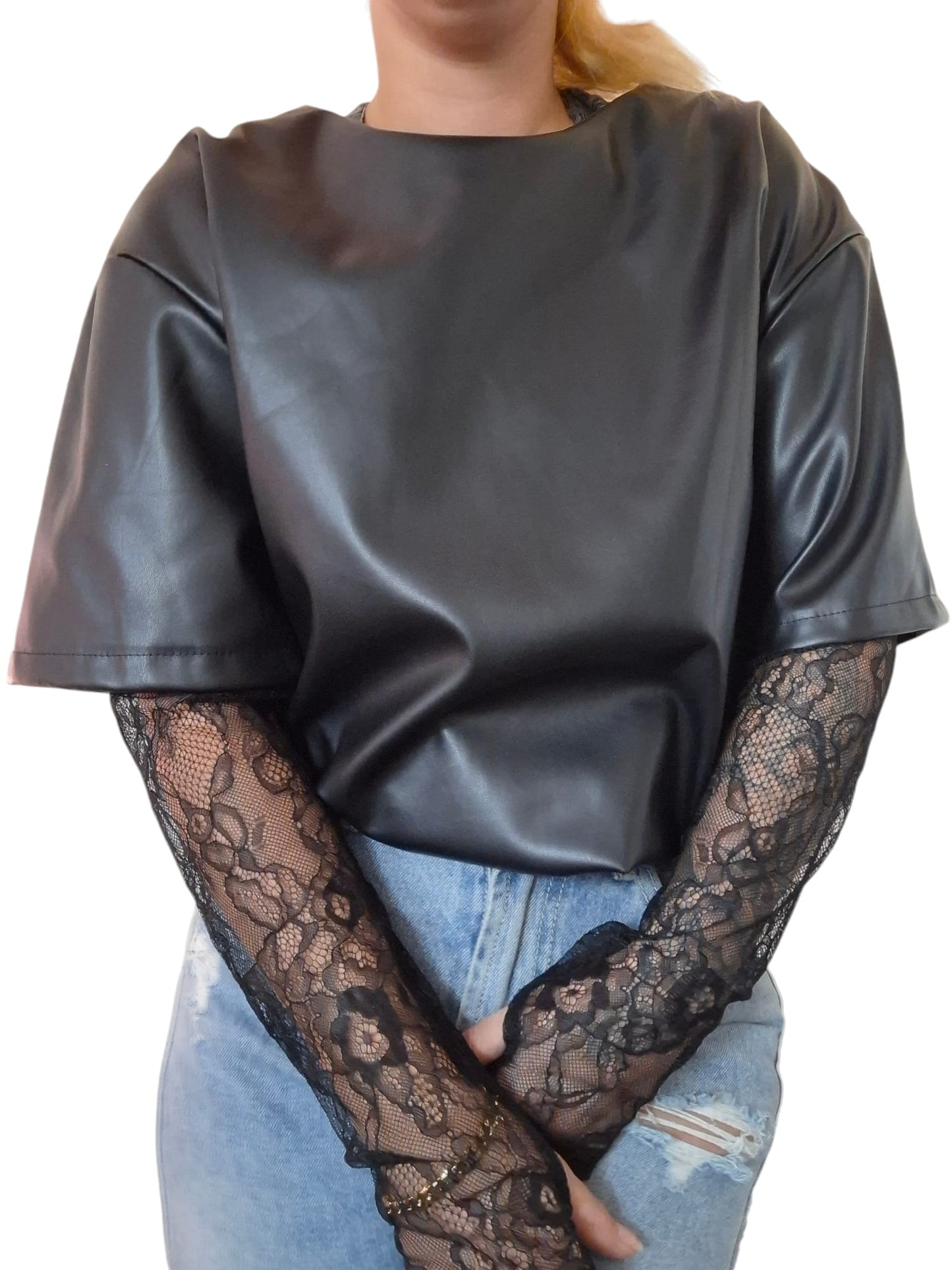 Leather and lace top